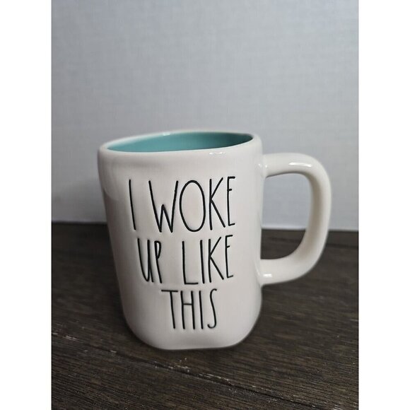 Rae Dunn Magenta I Woke Up Like This Ceramic Mug White Teal Interior Glam - Picture 1 of 7